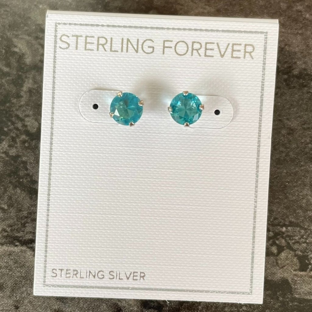 Sterling Forever 7mm Rainbox Cubic Zirconia Stud Earrings In Blue Topaz